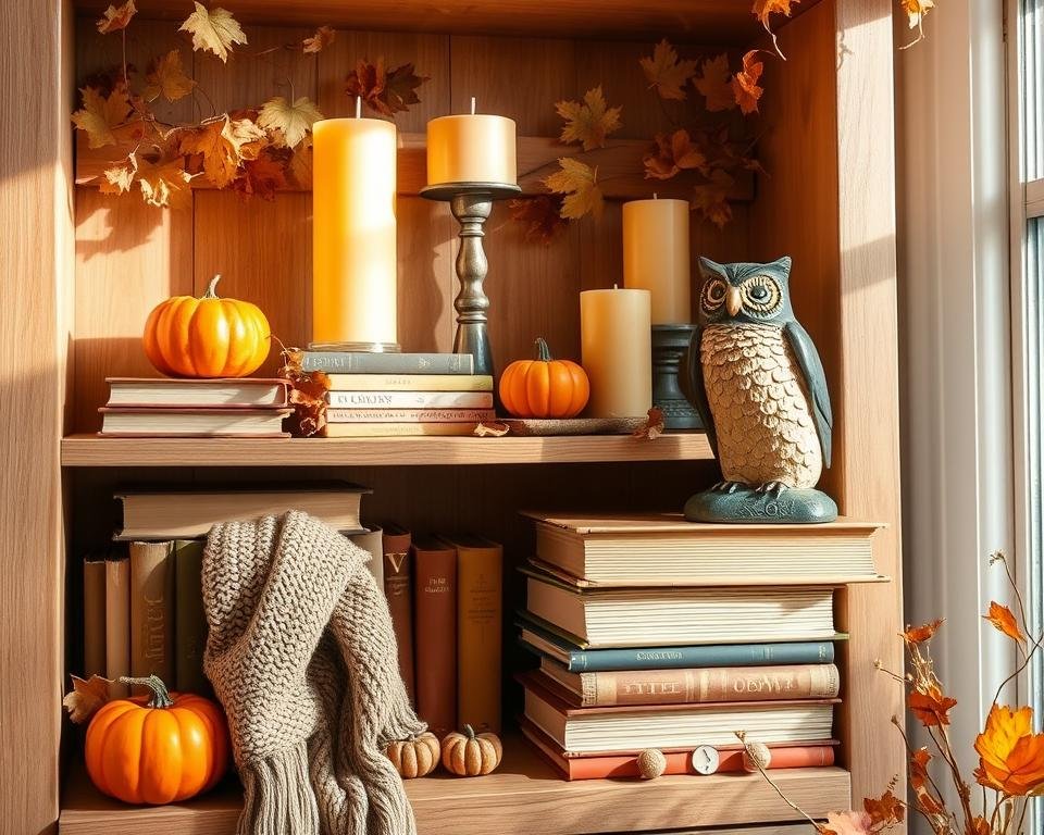 DIY fall bookshelf decorations