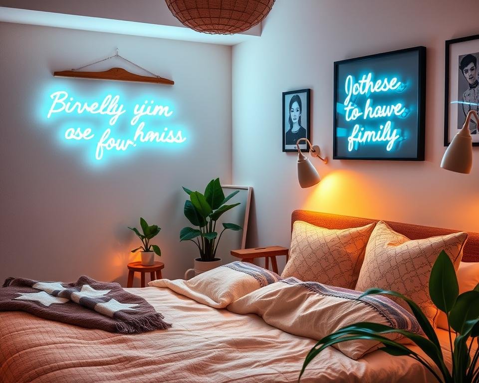 Encouraging bedroom aesthetics with neon signs