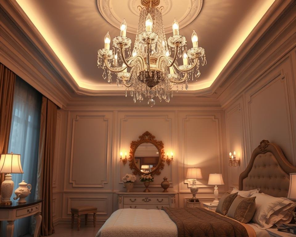 Exquisite bedroom lighting with crystal chandelier