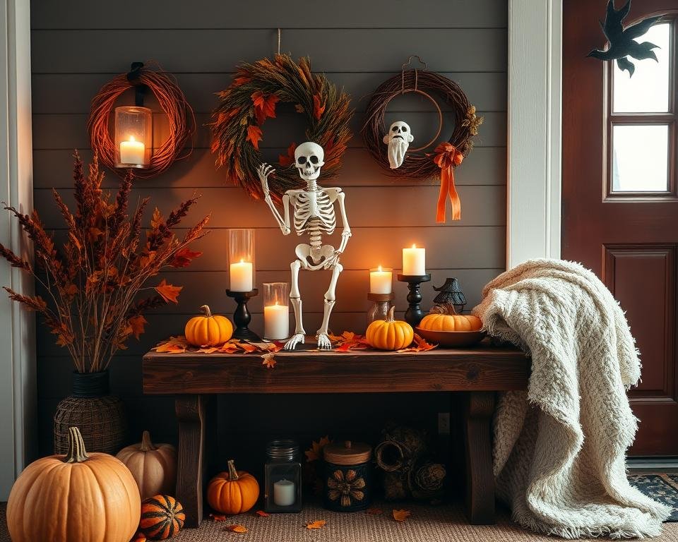 Halloween entryway setup