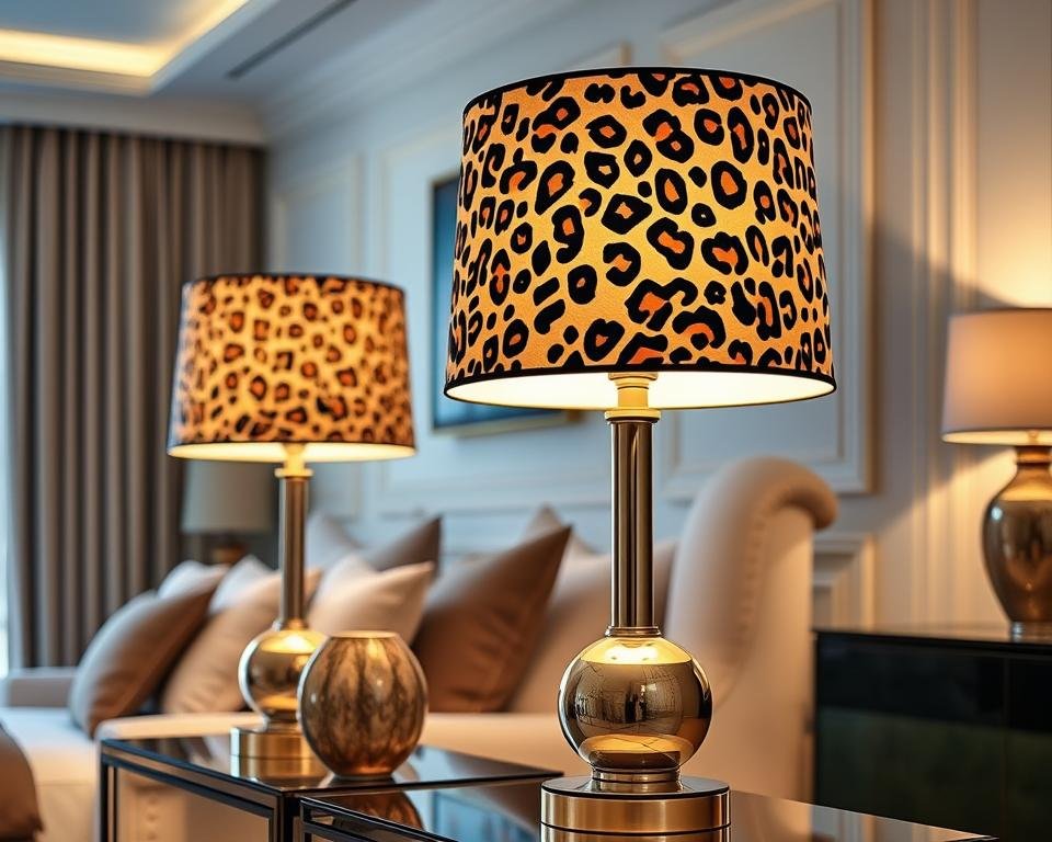 Leopard lamp shades on table lamps