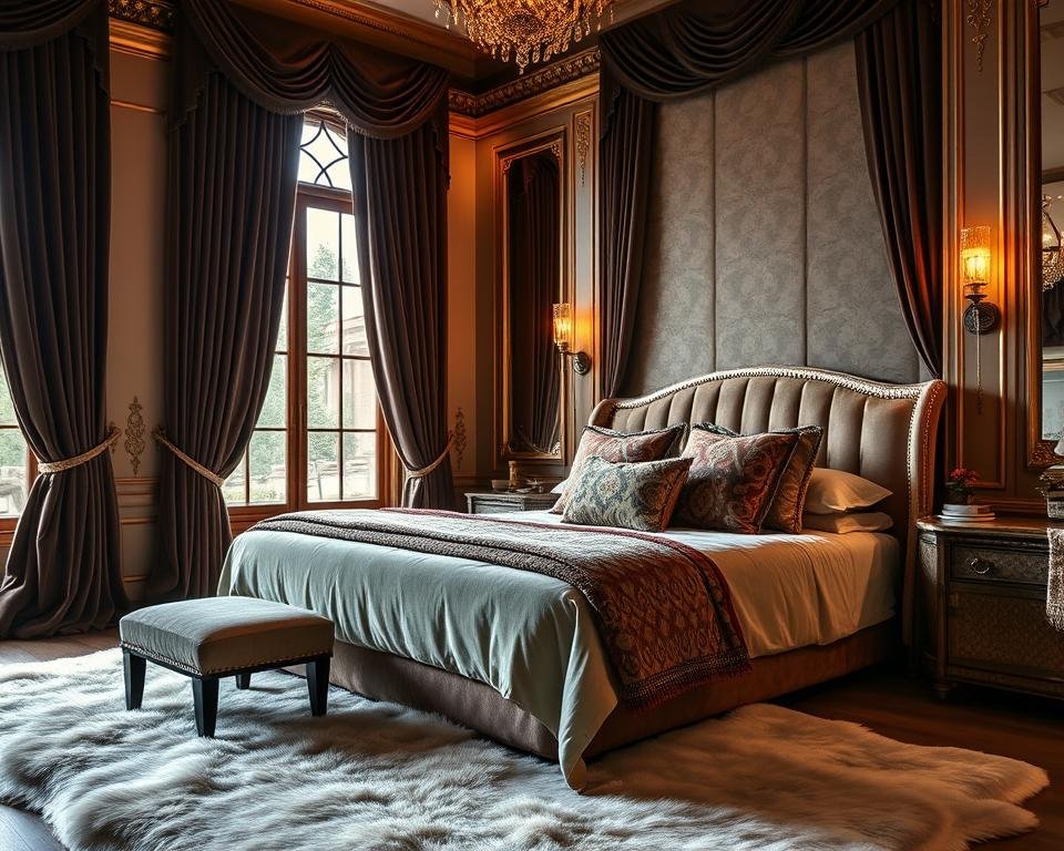 Luxury bedroom with plush textiles