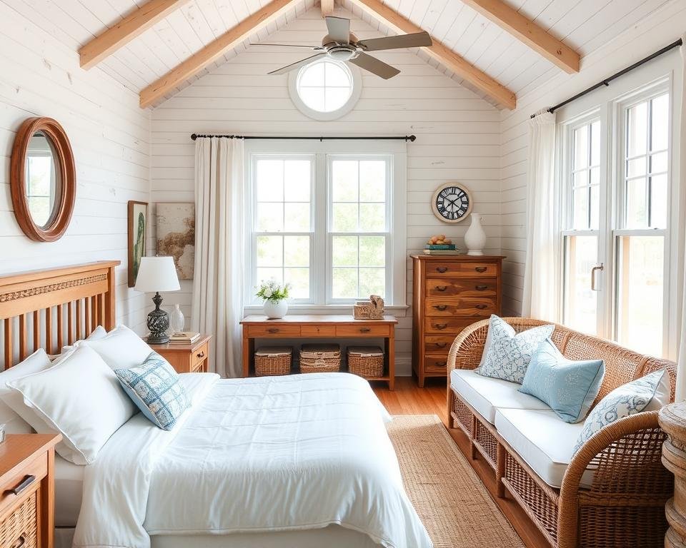 Nantucket style bedroom with natural wood elements