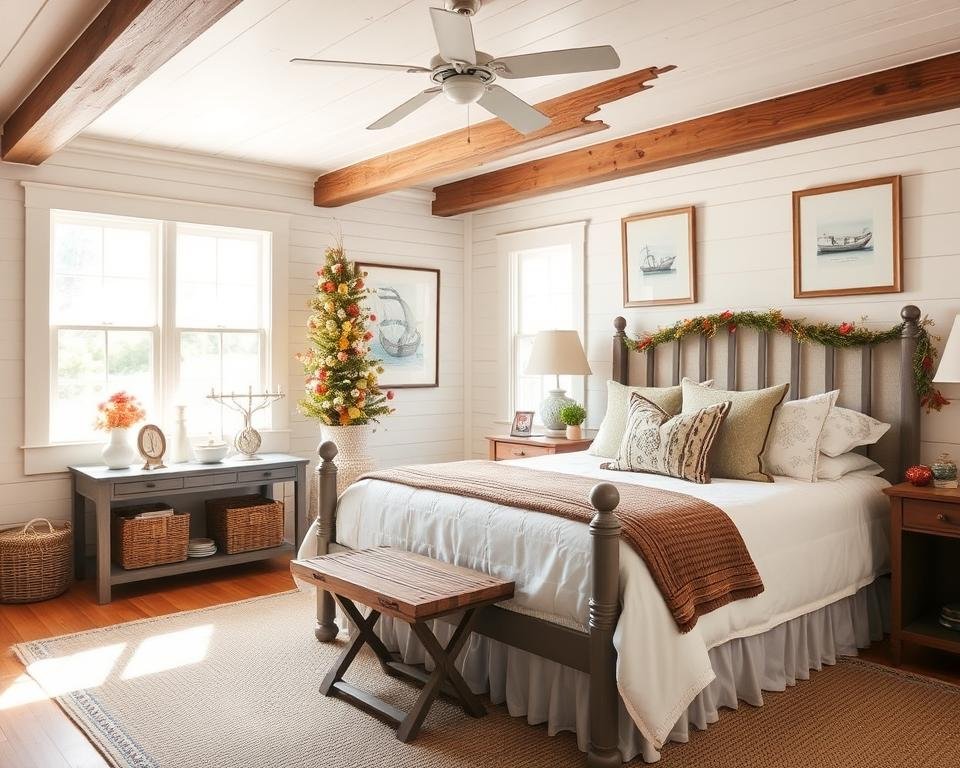 Nantucket style bedroom with seasonal decor