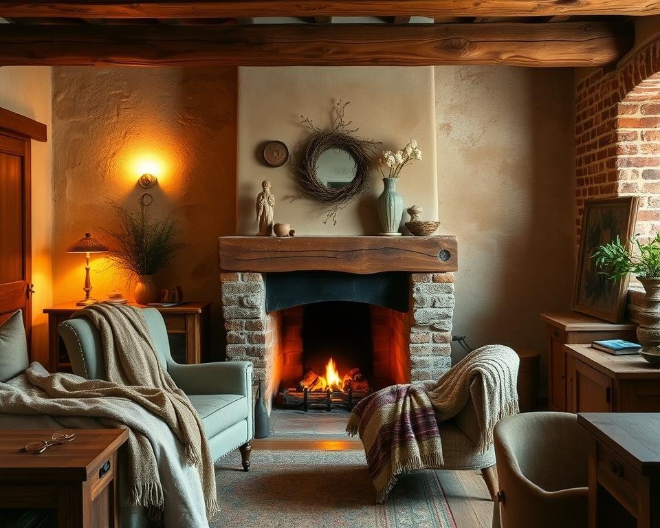 Rustic bedroom fireplace