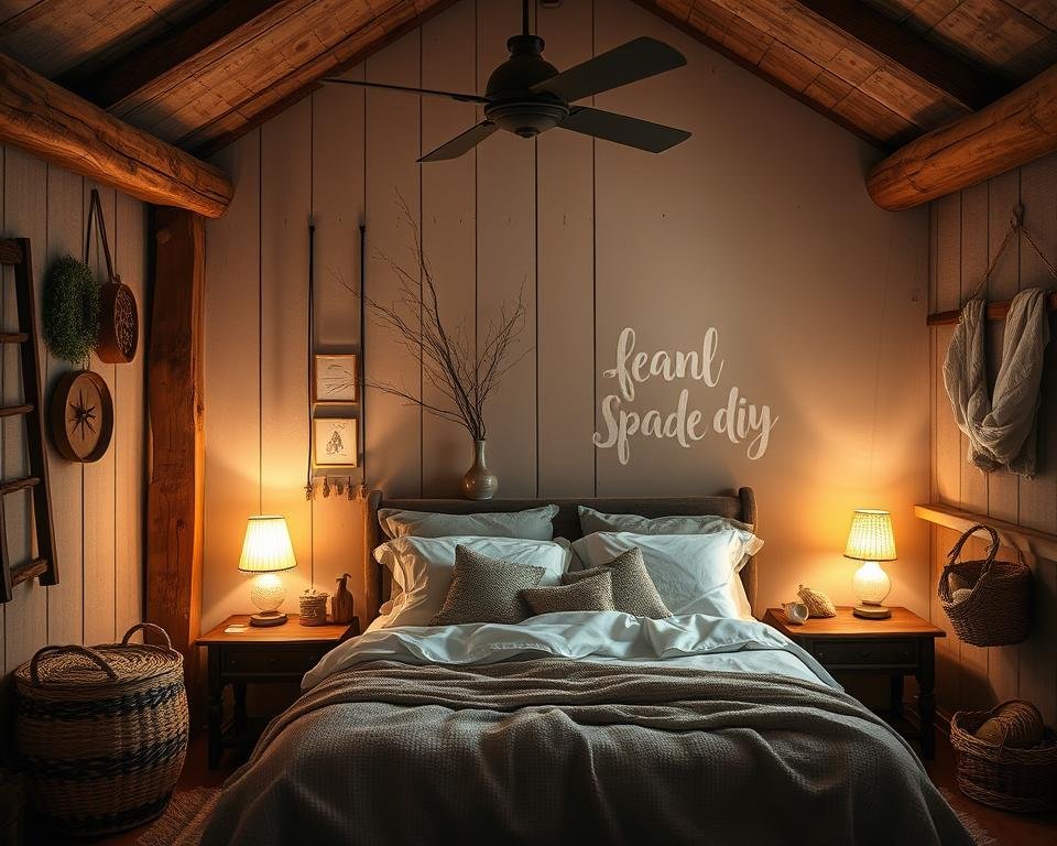 Rustic lighting in a cozy bedroom