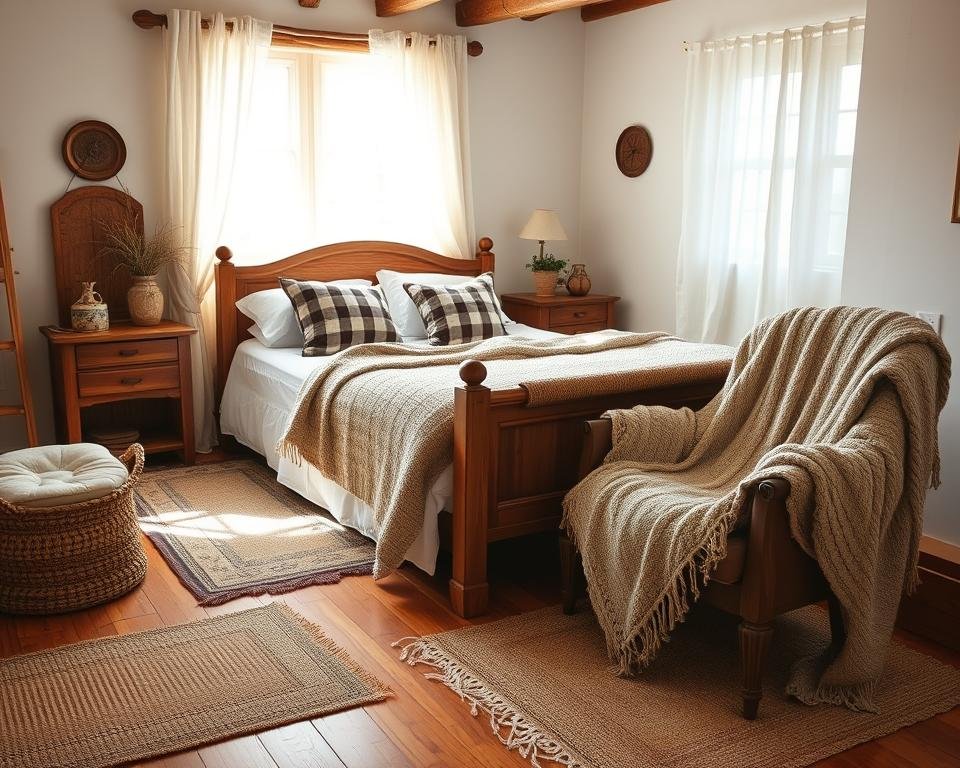 Rustic textiles in bedroom decor