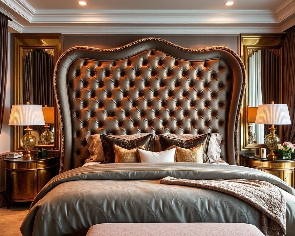 Statement headboard in luxury bedroom