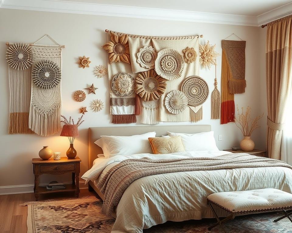 Textile wall art decor in bedroom