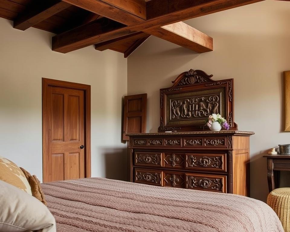 Vintage dresser in rustic bedroom