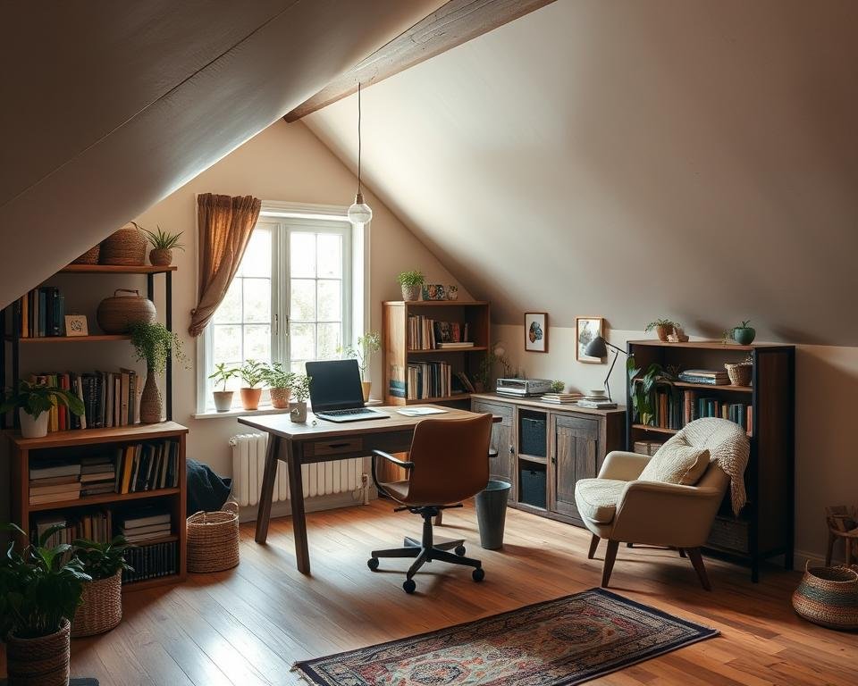 attic office furniture arrangements