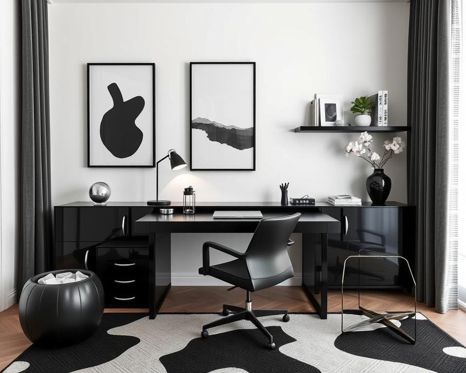 black and white office decor