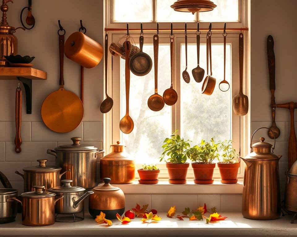 copper and brass kitchen accents