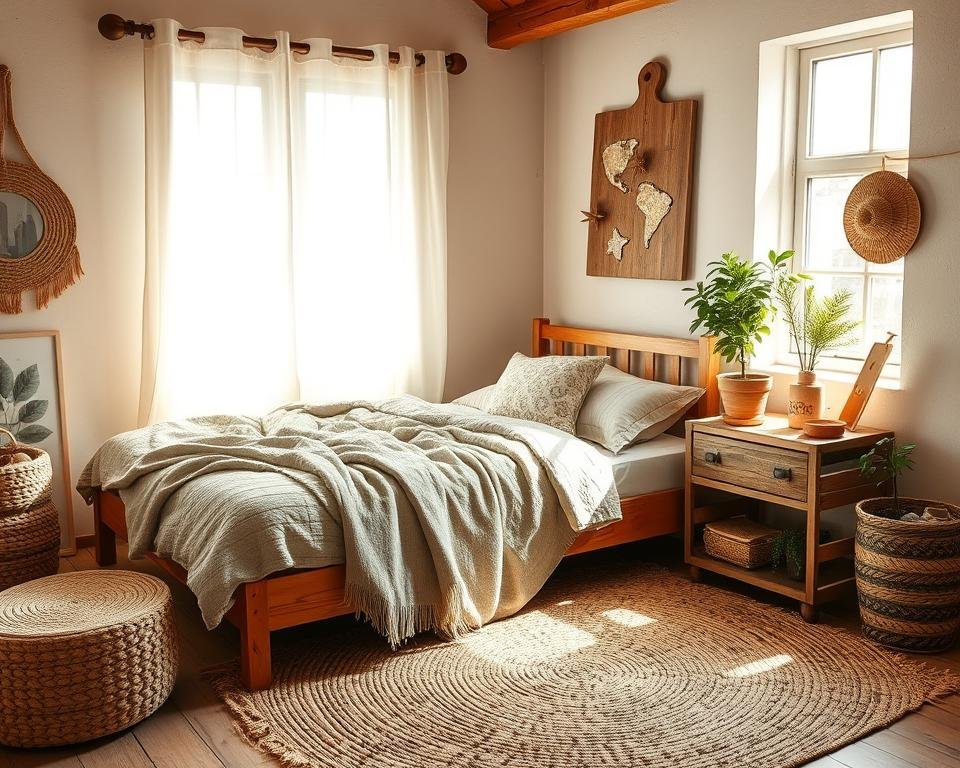 cozy rustic bedroom with natural textures