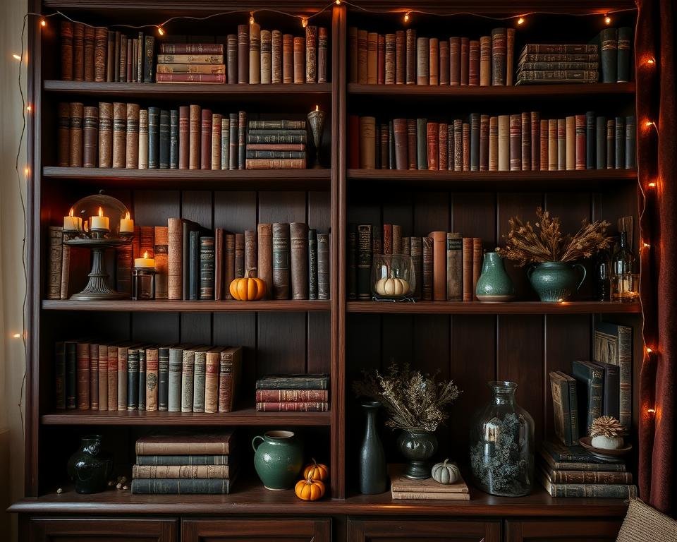 dark and moody bookshelf style