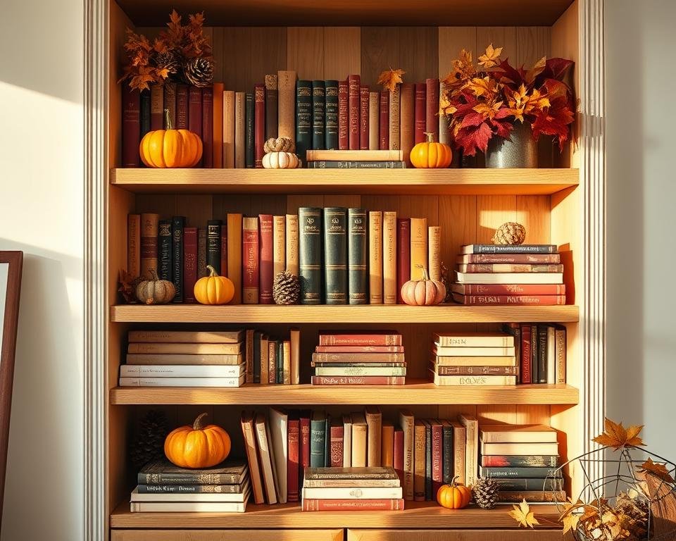 fall color palette book shelf decor