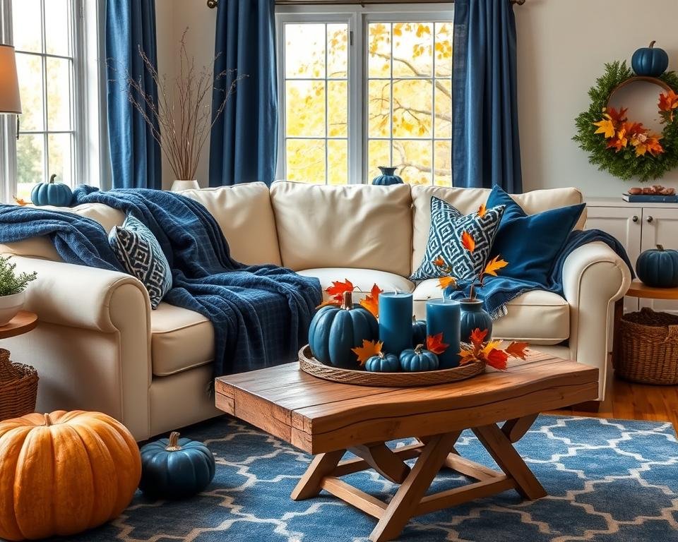 fall decor ideas for the home using blue