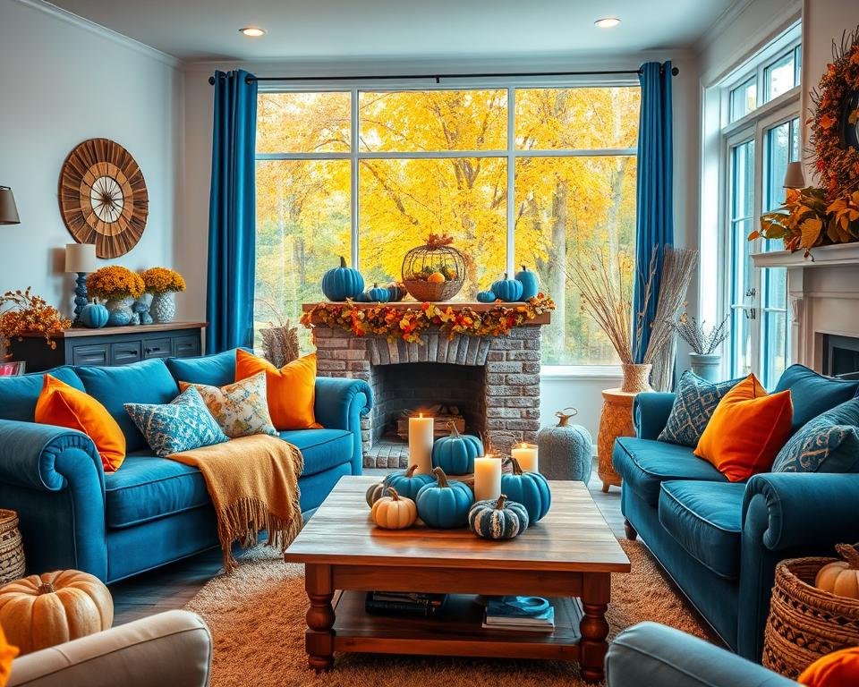 fall decor ideas for the home using blue