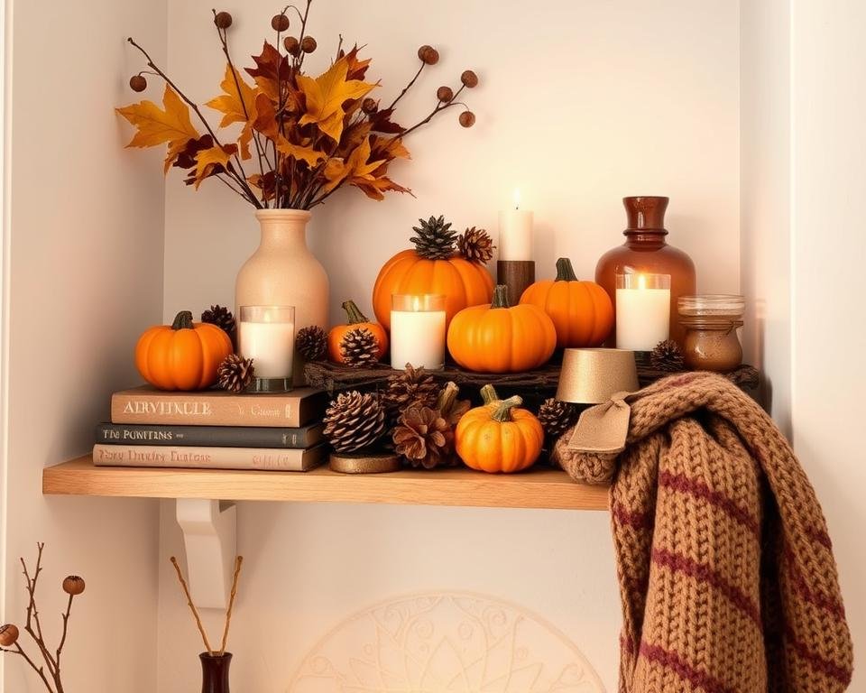 fall shelf decor for small spaces