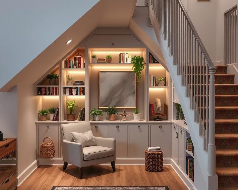 home decor under stairs