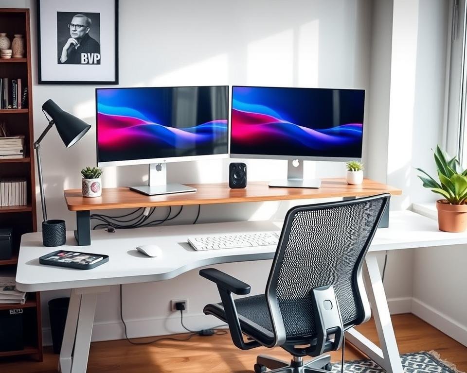 home office decor dual monitor cable management