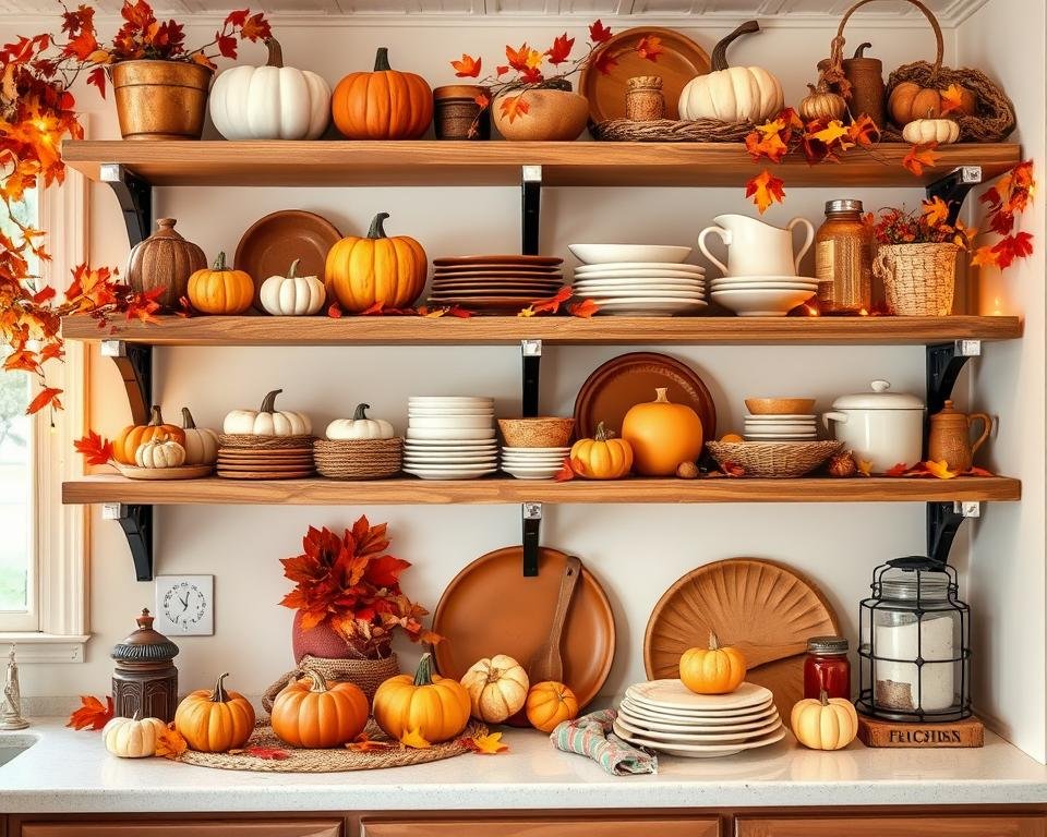 kitchen shelf fall decor