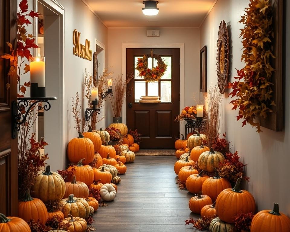 pumpkin display hallway