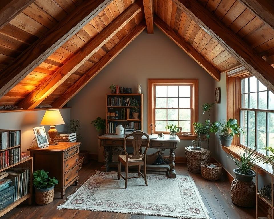 rustic attic office design