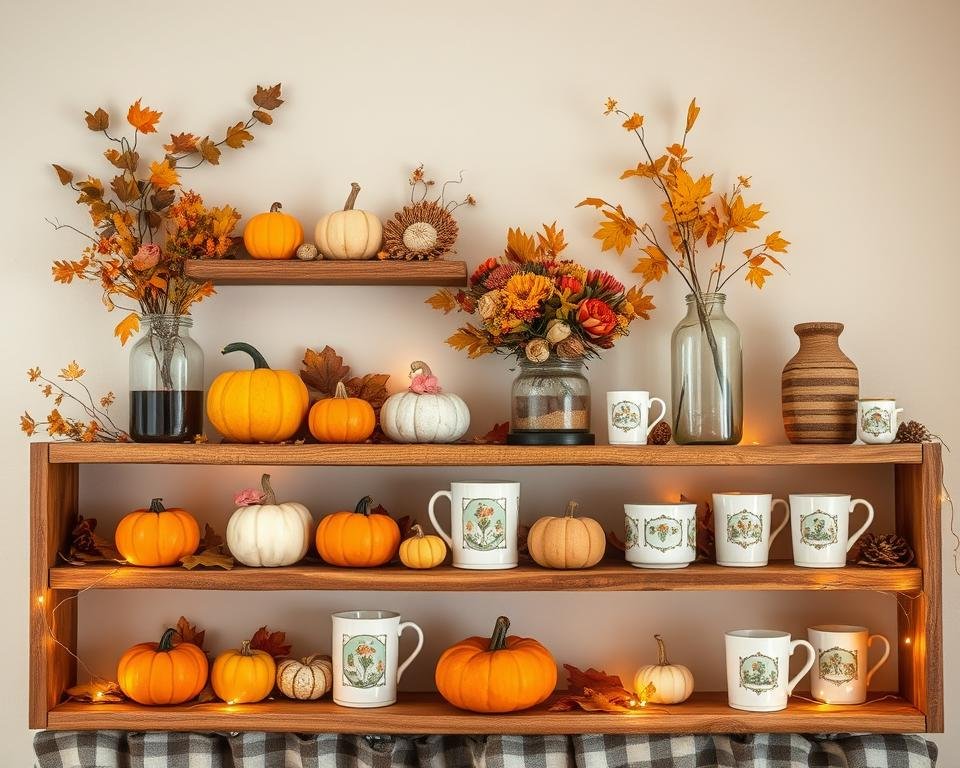 rustic fall shelf displays