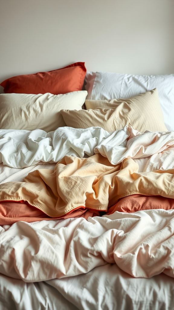 Cozy layered bedding with a mix of textures and colors.